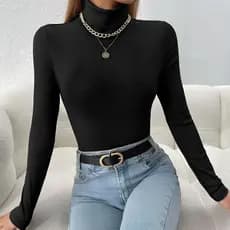 Blusa Maya Cacharrel Gola Alta Manga Longa Feminina Tecido Suplex Toque de Poliamida Inverno 2025