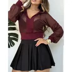 Saia Curta Gringa College Plissada Pregas Feminina Suplex Moda Internacional Fashion P-M-G-GG