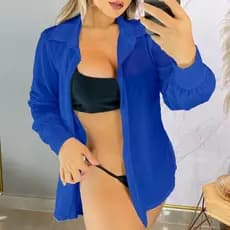 Saída de Praia Chemise Curta Kimono com Punho