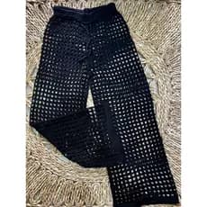 Calça Saída De Praia Em Tricot Feminina Longa Com Cordão Ajustável
