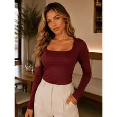 Blusa Segunda Pele Feminina Gola Quadrada Manga Longa Suplex Premium Casual Inverno Decote