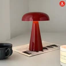 Abajur Cogumelo Vermelho Abajur De Mesa Luminária Cogumelo Minimalista Recarregável Sem Fio Regulável De 3 Cores