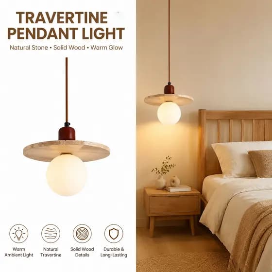 Japonês Retro Natural Travertine Pingente Luz De Madeira Maciça Brilho Quente Para Quarto Cabeceira Restaurante Pendurad