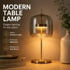 Abajur de mesa moderno cúpula de vidro base metal dourada para quarto sala de estar escritório várias cores disponíveis