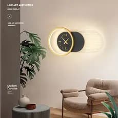 Luminária parede decorativa com relógio embutido formato oval intercalado para hall e cantinho de leitura pequeno