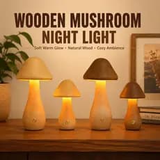 Luminária Noturna De Cogumelo Em Madeira Natural Luz Quente Suave Para Decoração De Quarto Sala Vários Tamanhos