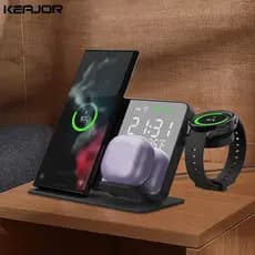 Carregador Sem Fio 3 Em 1 Para Samsung Galaxy Watch 6 5 Pro Estação De Carregamento Rápido S24 S23  Suporte  Despertador