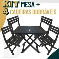Kit Mesa Quadrada + 4 Cadeiras De Plástico Dobrável Multiuso Casa Área Gourmet