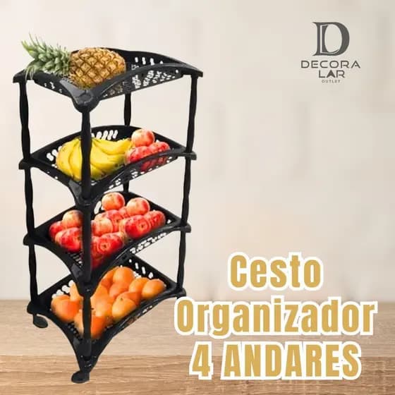 Fruteira Organizador Vertical Com Rodinhas 4 Cestos Andares
