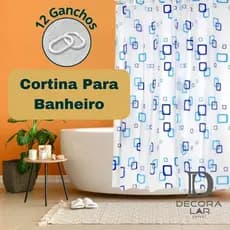 Cortina Para Banheiro Estampado 12 Ganchos Impermeável Multiuso Vinil