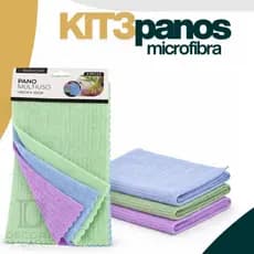 Kit 3 Panos De Limpeza Microfibra Alta Absorção Multiuso 30 x 30cm