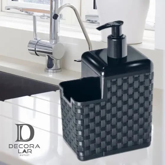 Porta Detergente Sabão 2 em 1 Com Suporte Para Bucha Esponja Rattan