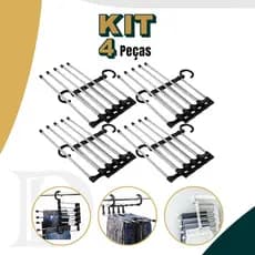 Kit Cabide 4 Peças Multifuncional para Calças de Inox com 5 Divisórias Cabide Mágico
