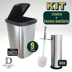 Kit Lixeira 9 Litros e Escova Sanitária Inox Multiuso Casa Banheiro Cozinha