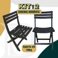 Kit 2 Cadeiras Dobráveis Área De Lazer Sustentável Preta Suporta até 110kg