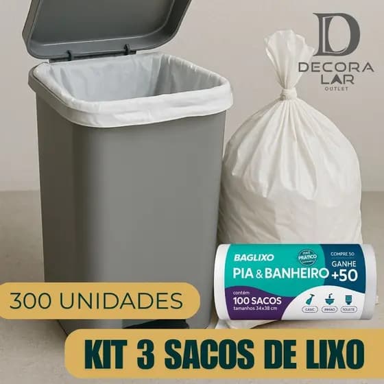 KIT 3 Saco de Lixo Para Pia Banheiro 300 un 3 Rolos 100 un