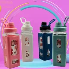 Garrafa 700ml retangular Squeeze + Adesivos Decorativos fofos