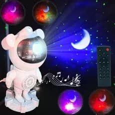 Projetor de Luz Astronauta luminária com caixa de som e luzes Galáxia