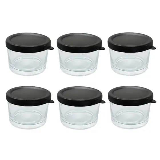 Jogo Pote De Vidro 220ml 6 Peças Tampa De Plástico Colorida