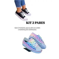Kit 2 Pares Tênis Casual Feminino All Corações + Branco Confortável