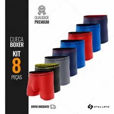 KIT 8 CUECA BOXER EM MICROFIBRA COM FORRO 100% ALGODÃO QUALIDADE PREMIUM EM MODA MASCULINA