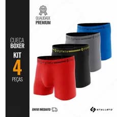 KIT 4 CUECA BOXER MASCULINA EM SUPLEX PREMIUM COM FORRO EM ALGODÃO IDELA PARA QUALQUE HOMEM