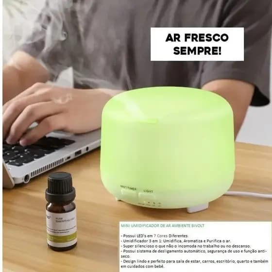 Umidificador Difusor de Aromas Bem Estar Branco Acompanha Essencia