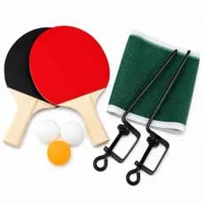 Kit Ping Pong Tênis de Mesa  – 2 Raquetes + 3 Bolas + Rede com Suporte | Portátil para Casa e Lazer