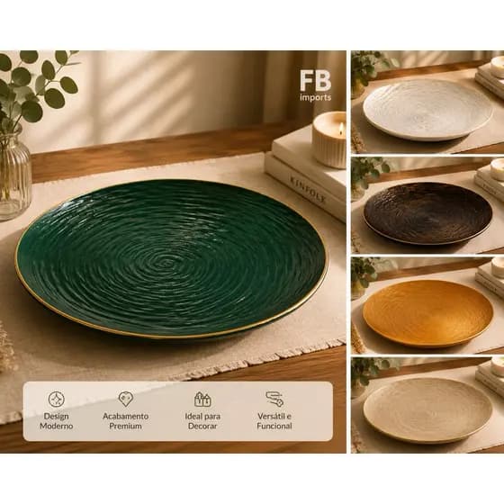Centro de Mesa Redondo 30cm | Bandeja Decorativa Fruteira Sousplat Premium