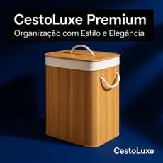 Cesto de Roupas Sujas Bambu com Tampa e Alças 50 Litros Grande Organizador Multiuso