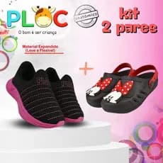 KIT 2 PARES PLOC - 1 TÊNIS CALCE FÁCIL COLORS + 1 SANDÁLIA   (Bab16 PRETO MINNIE)