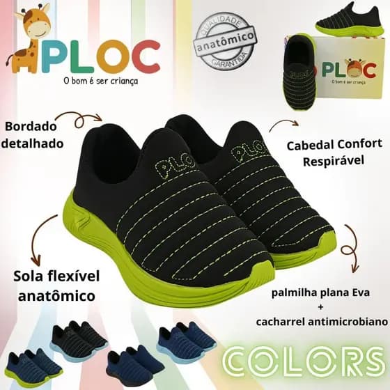 Tênis Ploc Colors Infantil Menino Calce Fácil Jogging Escolar
