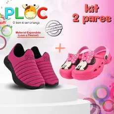 KIT 2 PARES PLOC - 1 TÊNIS COLORS MENINA + 1 SANDÁLIA   (Bab16 PINK MINNIE LAÇO ROSA)