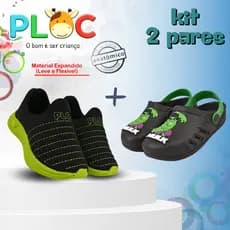 KIT 2 PARES PLOC - 1 TÊNIS COLORS MENINO + 1 SANDÁLIA  (Bab59 hulk PRETO)