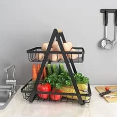 fruteira Organizador De Frutas De Mesa 2 Níveis Articulável Resistente Aço Inoxidável 2 Andares - BM-F1112