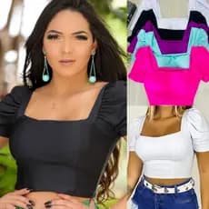 Cropped Princesa croped manga bufante Top Blogueira Modinha gringa  Boutique Blusa Feminina