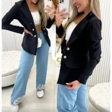 Blazer alfaiataria feminino, casaco social, com botão dourado