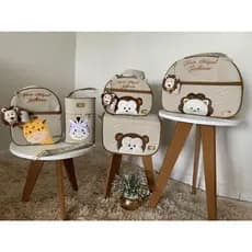 Kit Bolsa Maternidade Personalizado 5 Peças com Aplicação Luxo Meia Lua Safari | Kiara Baby
