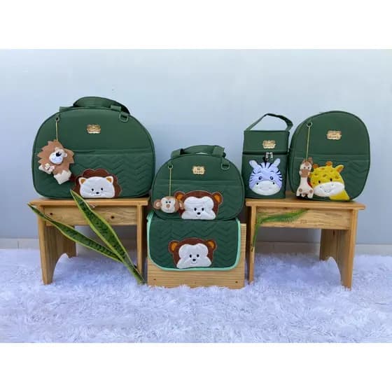 Kit Bolsa Maternidade Modelo Safari, 5 peças direto de fabrica, Fabrica Kiara baby.