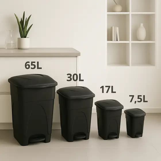 Lixeira de Pedal Resistente Preta 7,5L / 17L / 30L / 65L Cozinha, Banheiro, Quintal!