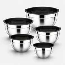 Kit 5 Tigelas Fundas Inox com Tampa - Bowls com tampa - Bacias de Aluminio