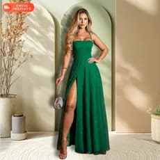 Vestido Gabi Festa Longo Madrinha Casamento Fenda Lateral Tule