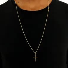 Corrente Cordão Correntinha Veneziana com Pingente Cruz Palito Banhado a Ouro 18K
