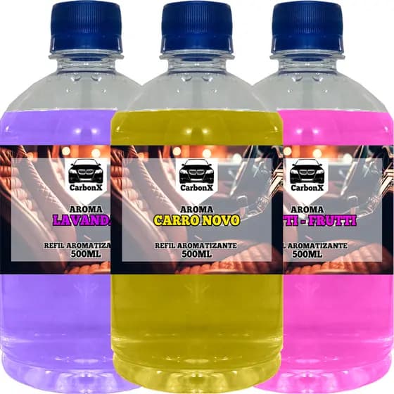 Kit 3 e 1 Refil Automotivo Cheirinho de Carro | 500ML cada Frasco | Odorizador de Carro | +3 Fragrâncias