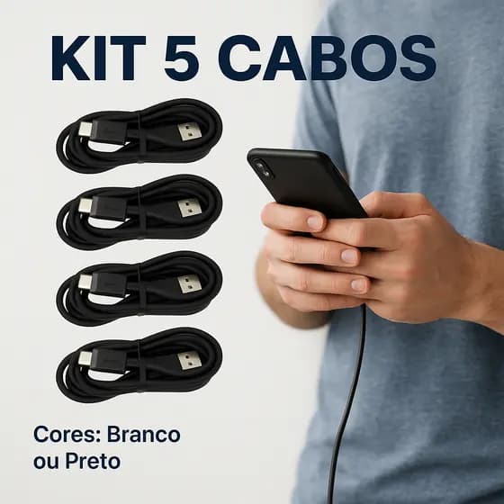 Kit 5 Cabos Micro USB V8 2.0 85cm