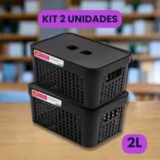 Kit 2 Cesto Organizador c/Tampa Rattan 2 litros Multiuso Ideal para armário e gavetas LP HOUSE