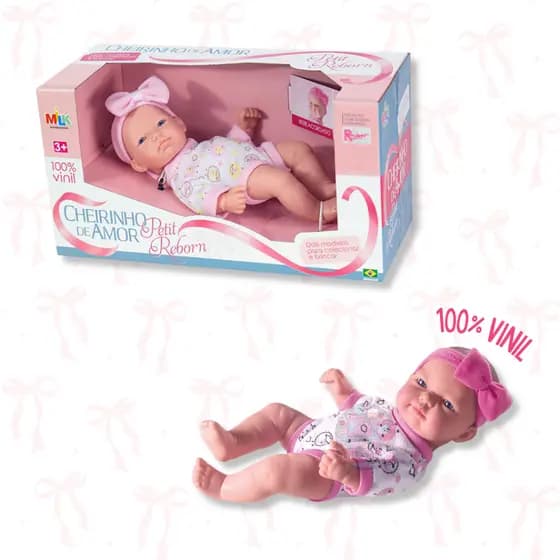 Boneca Mini Bebê Reborn Cheirinho De Amor Petit 24cm Lacinho
