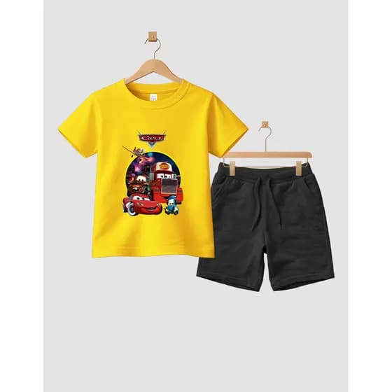 Camiseta Short Conjunto Infantil Desenho Carros Em Algodão Conjunto De Bermuda Juvenil Conjunto De Bermuda Juvenil