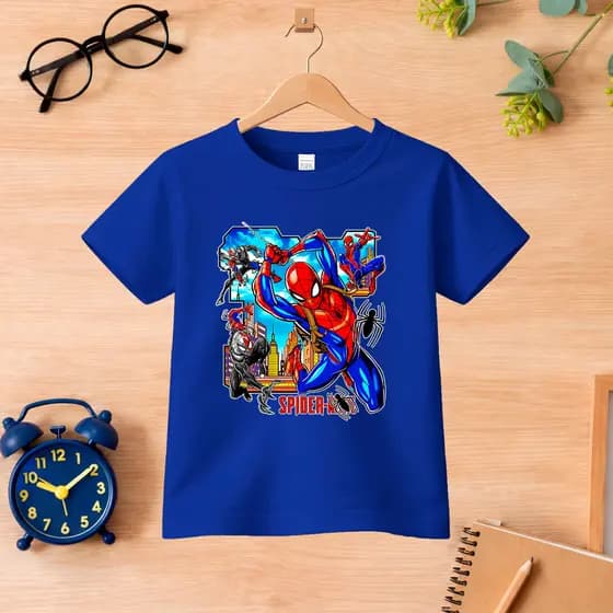 Camiseta Infantil Estampa Desenho Spider Homem Aranha  Manga Curta Algodão Casual Confortável