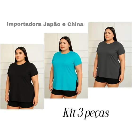 KIT 3 Blusa PLUS SIZE  Feminina Camisa Fitness Sobreleg Tapa bumbum Para Academia caminhada